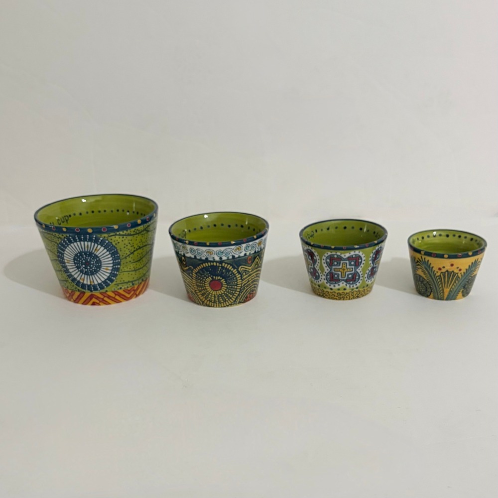 ANTHROPOLOGIE Austin Flora Measuring Cups Ceramic Handled Colorful Set of 4 - Picture 6 of 11